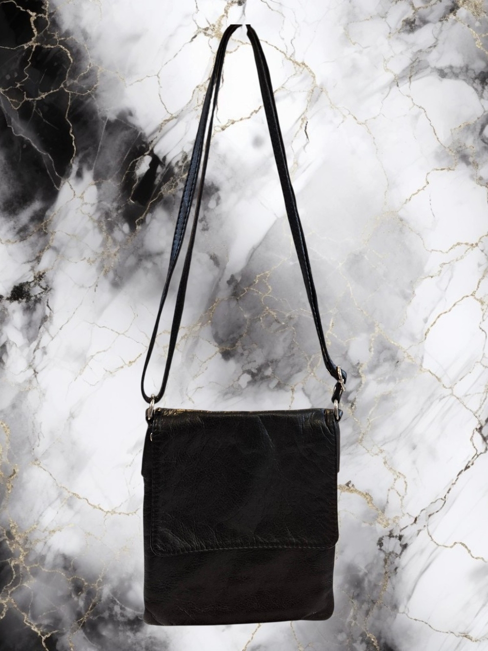 Vera Pelle Small Black Italian Leather Crossbody Messenger Bag